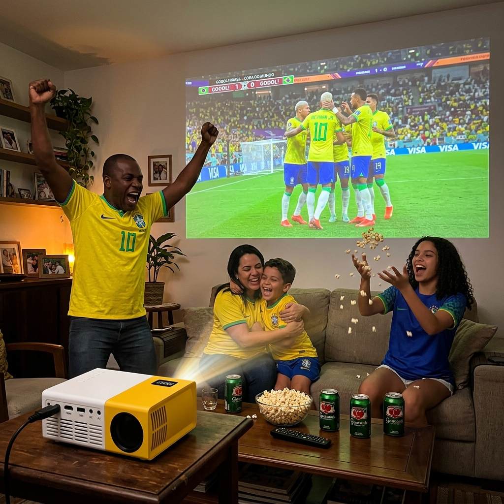 Família brasileira vibrando com gol